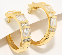 Diamonique Classics Gold Clad Sterling Silver Baguette & Round Hoops