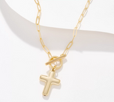 UltraFine 950 Silver 18k Yellow Gold Plated Cross Toggle Necklace