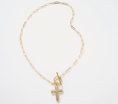 UltraFine 950 Silver 18k Yellow Gold Plated Cross Toggle Necklace