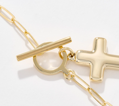 UltraFine 950 Silver 18k Yellow Gold Plated Cross Toggle Necklace