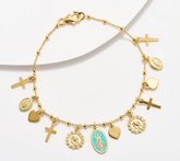 David Markstein Sterling Silver Gold Tone Heart & Cross Charm Bracelet Large