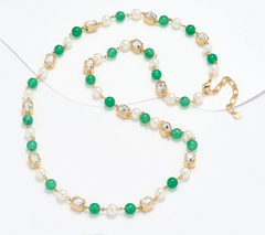 Susan Graver Simulated Jade Pearl and Glass Bead Extended Length Necklace