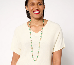 Susan Graver Simulated Jade Pearl and Glass Bead Extended Length Necklace
