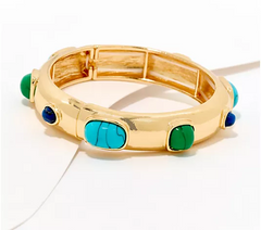 Susan Graver Goldtone Classic Tailored Turq/Green Stretch Bracelet
