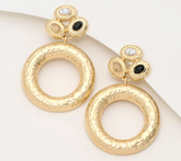 Susan Graver Classic Hammered Pink/White/Black Goldtone Circle Earrings