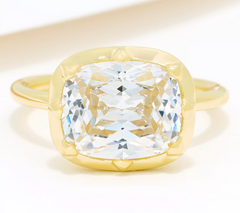 Diamonique Classics Gold Clad East West Cushion Cut Ring Size 7