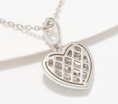 Diamonique Sterling Silver Puffy Pave Heart Necklace with Gift Box