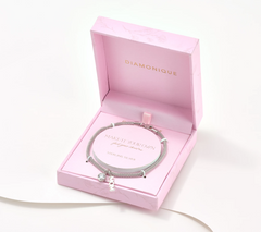 Diamonique Sterling Silver "MOM" Motif Charm Bracelet Large