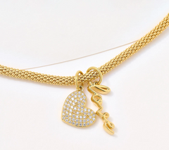 Diamonique 14K Gold Plated SS Love/Heart Charm Bracelet with Gift Box Large