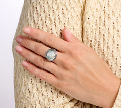 Or Paz Sterling Silver Cushion Cut Roman Glass Ring Size 11