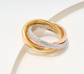 Diamonique Italia Gold Clad Sterling Silver Interlocking Rings, Size 8