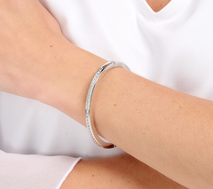 Diamonique Italia Sterling Silver Hinged Bangle Bracelet, Large