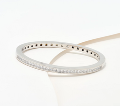 Diamonique Italia Sterling Silver Hinged Bangle Bracelet, Large