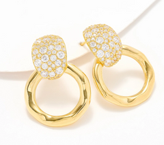 Diamonique Italia Hammered Gold Clad Sterling Silver Earrings