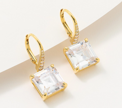 Diamonique  Gold-Over Sterling Silver Asscher Cut Leverback Earrings