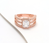 Diamonique x Kathy Levine Rose Clad Sterling Silver Emerald Cut Timeless Ring, Size 8