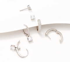 Diamonique Sterling Silver Set-3 Earrings in Gift Boxes