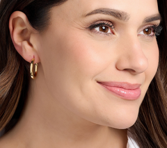 UltraFine 950 Silver Gold Tone Safety Lock 1" Hoop Earrings