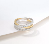 Diamonique Sterling Silver Two-Tone Crossover Ring, Size 6