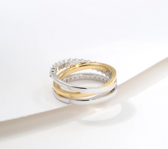 Diamonique Sterling Silver Two-Tone Crossover Ring, Size 6