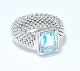David Markstein Debut White Bronze Mesh Emerald Cut Blue Topaz Ring Size 7