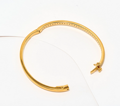 Diamonique Gold Clad Sterling Silver Pave Hinged Bangle Bracelet, Avg
