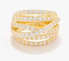 Diamonique Italia Gold Clad Sterling Silver Multi Layer Ring Size 6