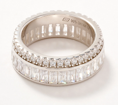 Diamonique Baguette & Round Eternity Band Ring 925 Silver CZ 5.52ct, Size 9