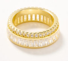 Diamonque Classics Gold Clad SS Baguette & Round Eternity Band Ring, Size 7