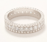 Diamonique Sterling Silver Beaded Border Eternity Ring Size 8