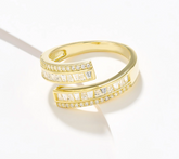 Diamonique Gold Clad Sterling Silver Multi-Stone Bypass Ring, Size 10