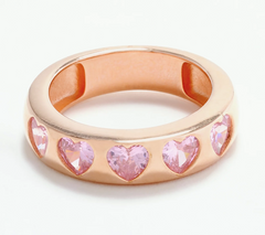 Diamonique x Melissa Mcgoff 14K Rose Gold Plated SS Heart Band Ring, Size 10