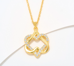 Diamonique Italia Gold Clad "Two Hearts, One Bond" Sterling Silver Necklace