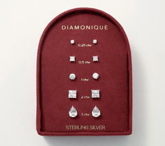 Diamonique Classics Sterling Silver Set of 5 Assorted Stud Earrings