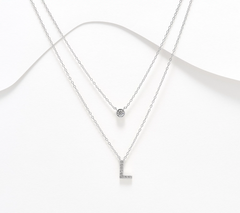 Diamonique Sterling Silver Two-Row Layered Initial "L" Necklace