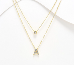 Diamonique 14K Gold SS Plated Initial "A" Two-Row Layered Necklace