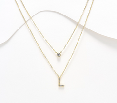 Diamonique 14K Gold SS Plated Initial "L" Two-Row Layered Necklace