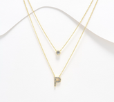 Diamonique 14K Gold SS Plated Initial "P" Two-Row Layered Necklace