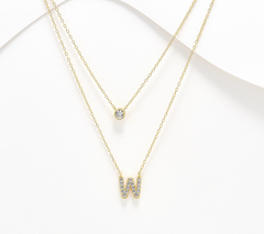Diamonique 14K Gold SS Plated Initial "W" Two-Row Layered Necklace