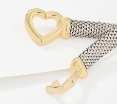 Silver Style Two-Tone Sterling Silver Polished Heart Clasp Bracelet, 6-3/4"