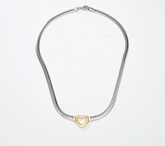 Silver Style Two-Tone Polished Heart Clasp Necklace