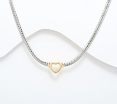 Silver Style Two-Tone Polished Heart Clasp Necklace