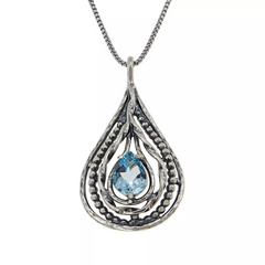 Colgante LiPaz de plata de ley con topacio azul en forma de pera de 1,8 ct y cadena de 45,7 cm