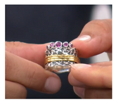 LiPaz Sterling Silver 2Tone Textured Rhodolite Crown Spinner Ring, Sz 8