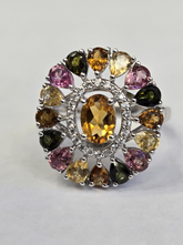 Colleen Lopez Sterling Silver Citrine and Multi Tourmaline Ring, Size 8