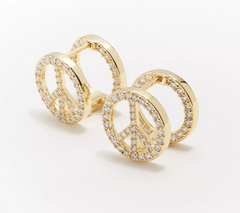 Diamonique x Lisa Freede Peace Sign Huggie Hoop Earrings, Goldtone