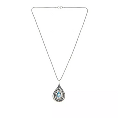 Colgante LiPaz de plata de ley con topacio azul en forma de pera de 1,8 ct y cadena de 45,7 cm