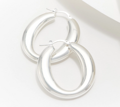 UltraFine Silver Oval 1.25" Polished Hoop Earrings
