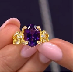 Judith Ripka Sterling Silver Amethyst and Diamonique Ring, size 8