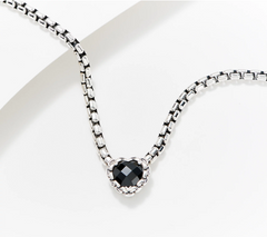 JAI Sterling Silver Heart Black Spinel 3.7mm Box Chain Necklace